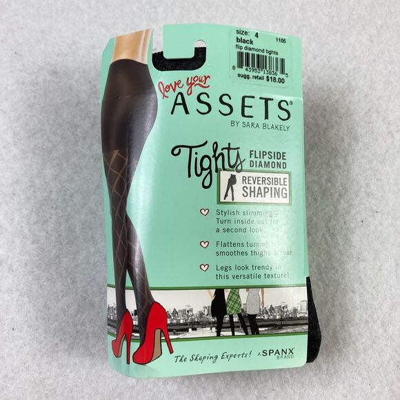 SPANX Assets Sara‎ Blakely Reversible Shaping Tights Women's 4 Flipside Diamond - Picture 1 of 6